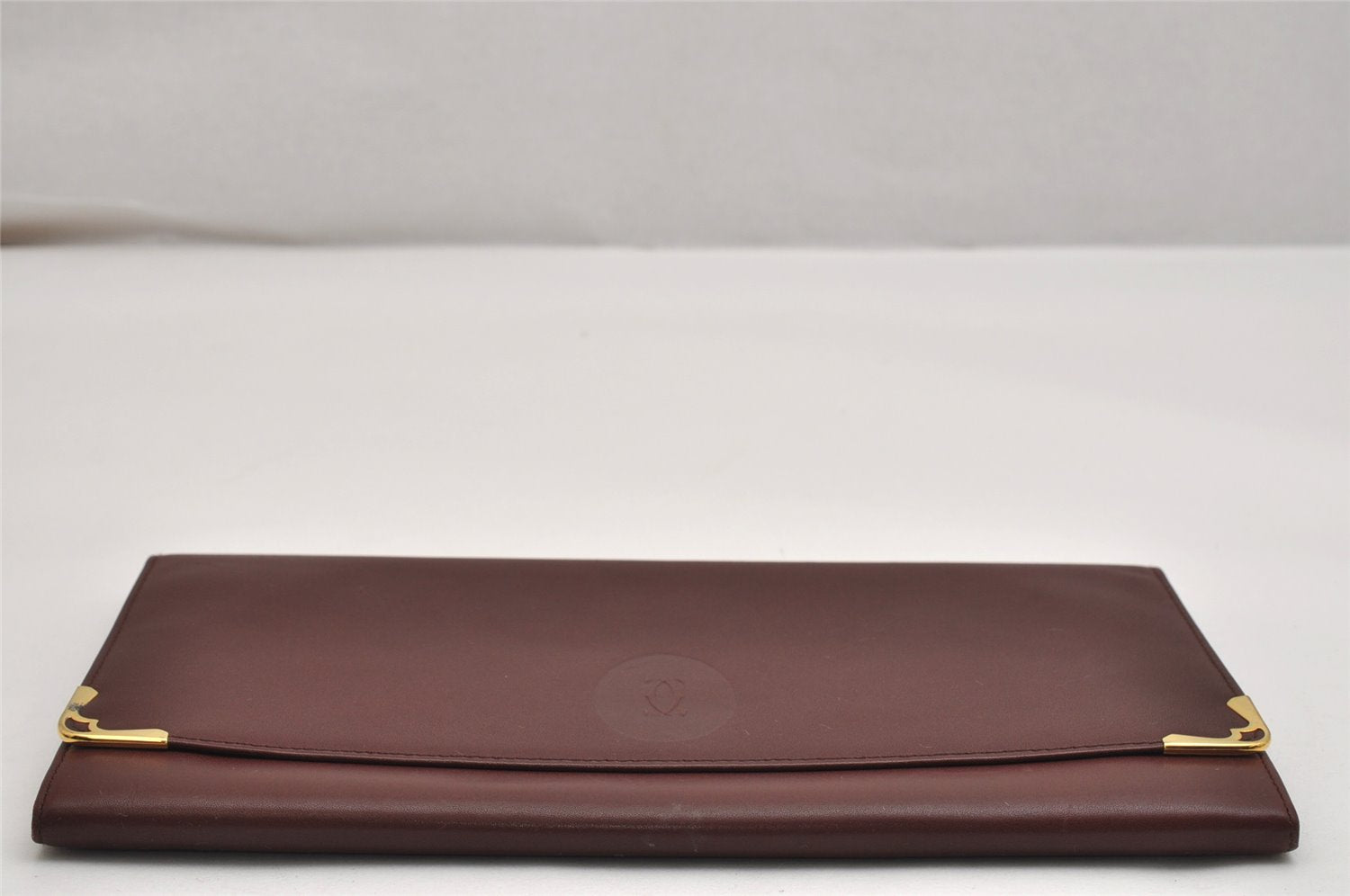 Authentic Cartier Must de Cartier Clutch Bag Leather Bordeaux Red Box 0200K