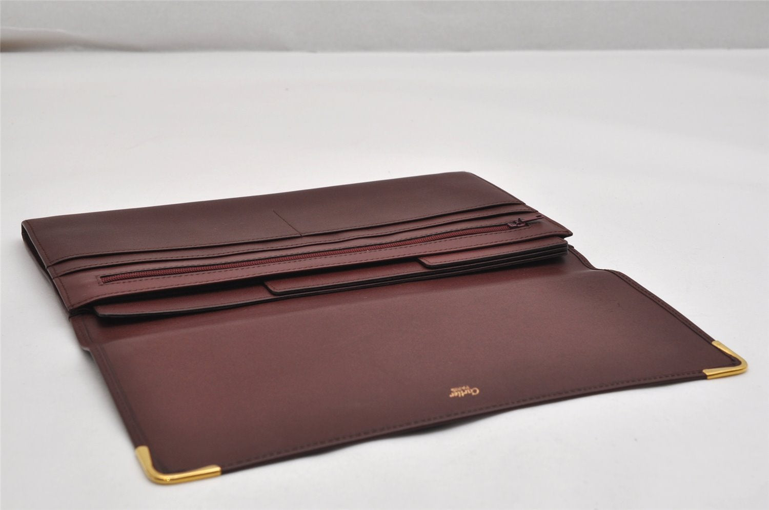 Authentic Cartier Must de Cartier Clutch Bag Leather Bordeaux Red Box 0200K