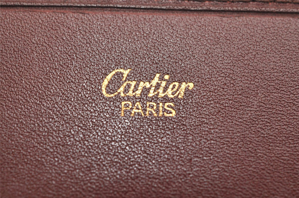 Authentic Cartier Must de Cartier Clutch Bag Leather Bordeaux Red Box 0200K