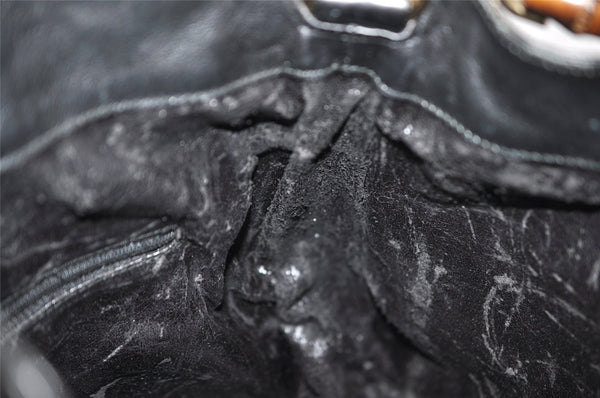 Authentic GUCCI Vintage Bamboo 2way Shoulder Hand Bag Leather Black Junk 0201I