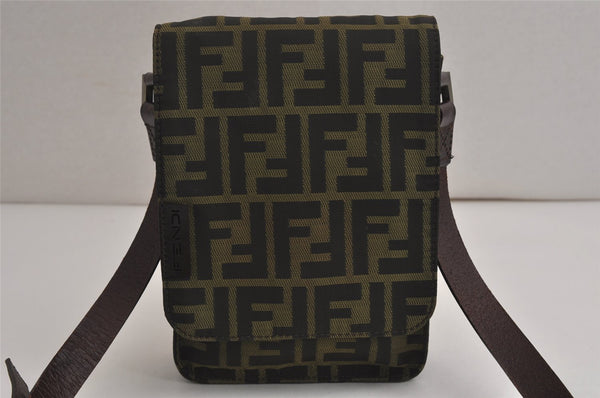 Authentic FENDI Zucca Shoulder Cross Body Bag Purse Canvas Leather Brown 0201K