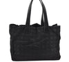 Authentic CHANEL New Travel Line Shoulder Tote Bag Nylon Leather Black 0203J