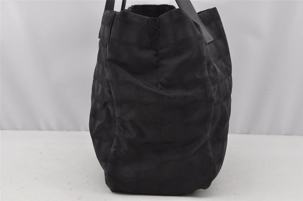 Authentic CHANEL New Travel Line Shoulder Tote Bag Nylon Leather Black 0203J