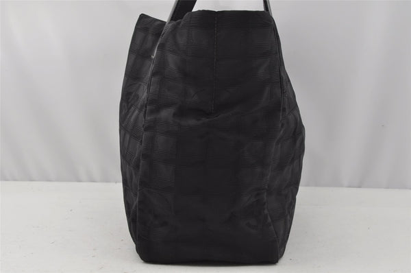 Authentic CHANEL New Travel Line Shoulder Tote Bag Nylon Leather Black 0203J