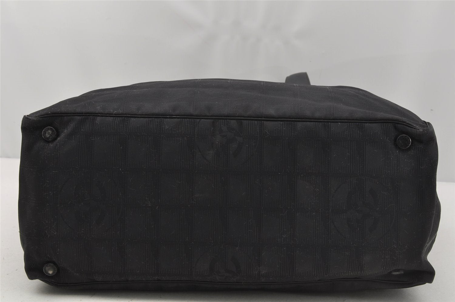 Authentic CHANEL New Travel Line Shoulder Tote Bag Nylon Leather Black 0203J