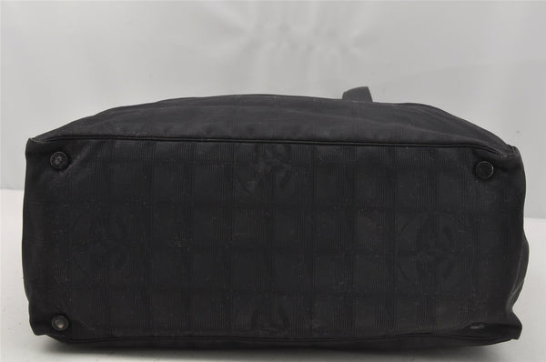 Authentic CHANEL New Travel Line Shoulder Tote Bag Nylon Leather Black 0203J