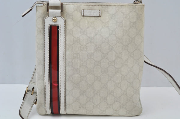 Authentic GUCCI Sherry Line Shoulder Cross Bag GG PVC Leather 153244 White 0204G