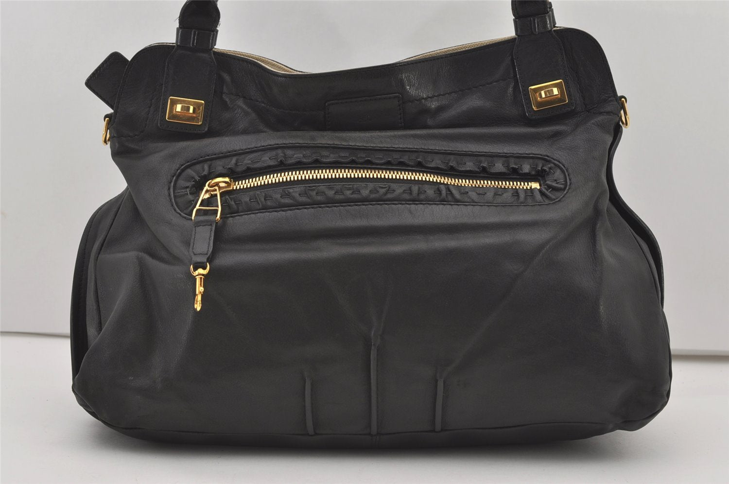 Authentic Chloe Vintage Margaret Leather 2Way Shoulder Hand Bag Black 0205J