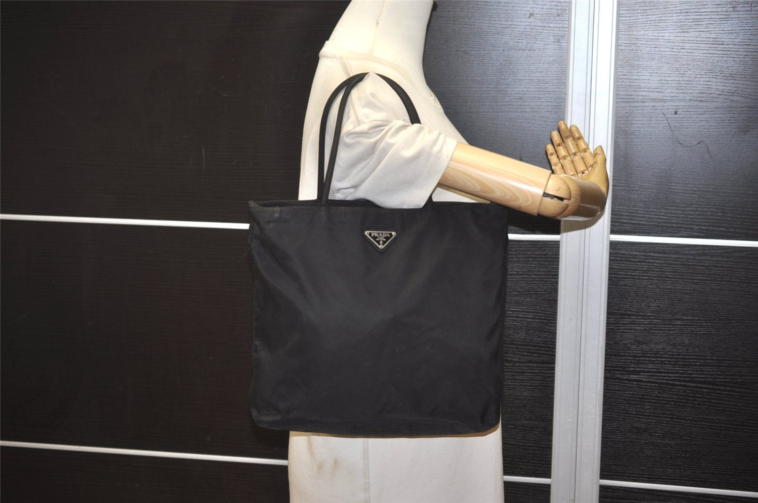Authentic PRADA Vintage Nylon Tessuto Shoulder Tote Bag Black 0205K