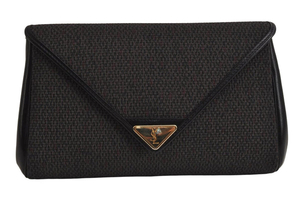 Authentic YVES SAINT LAURENT Clutch Hand Bag Purse PVC Leather Gray 0207K