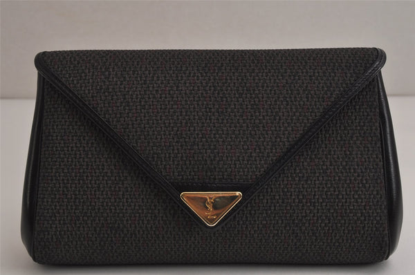 Authentic YVES SAINT LAURENT Clutch Hand Bag Purse PVC Leather Gray 0207K