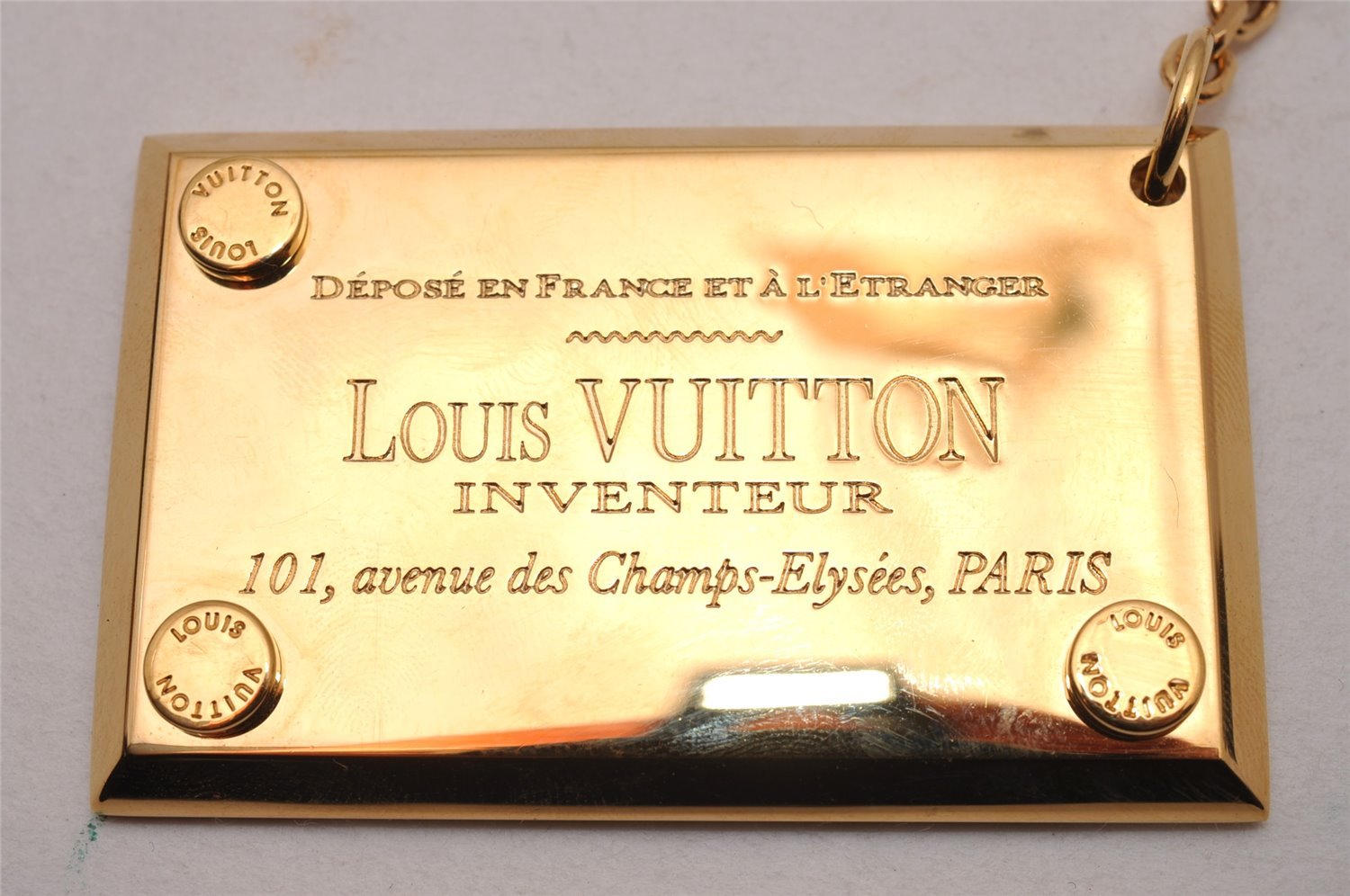 Authentic Louis Vuitton Inventeur Logo Key Chain Charm Mirror Gold LV 0208J