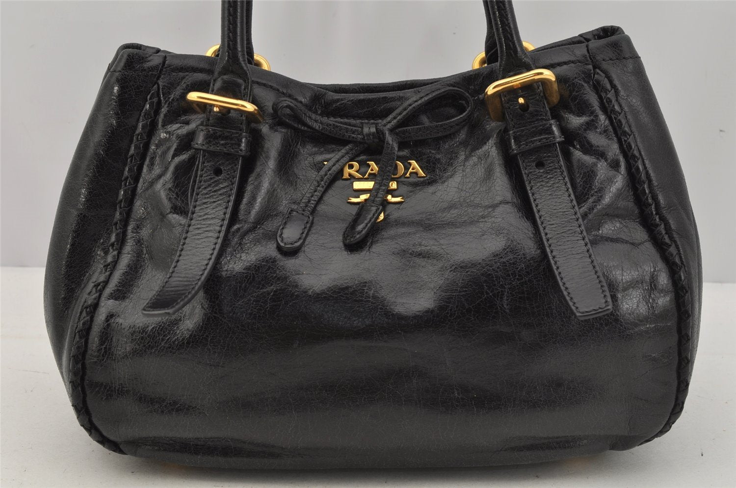 Authentic PRADA Vintage Leather 2Way Hand Tote Bag Purse Black Junk 0211J