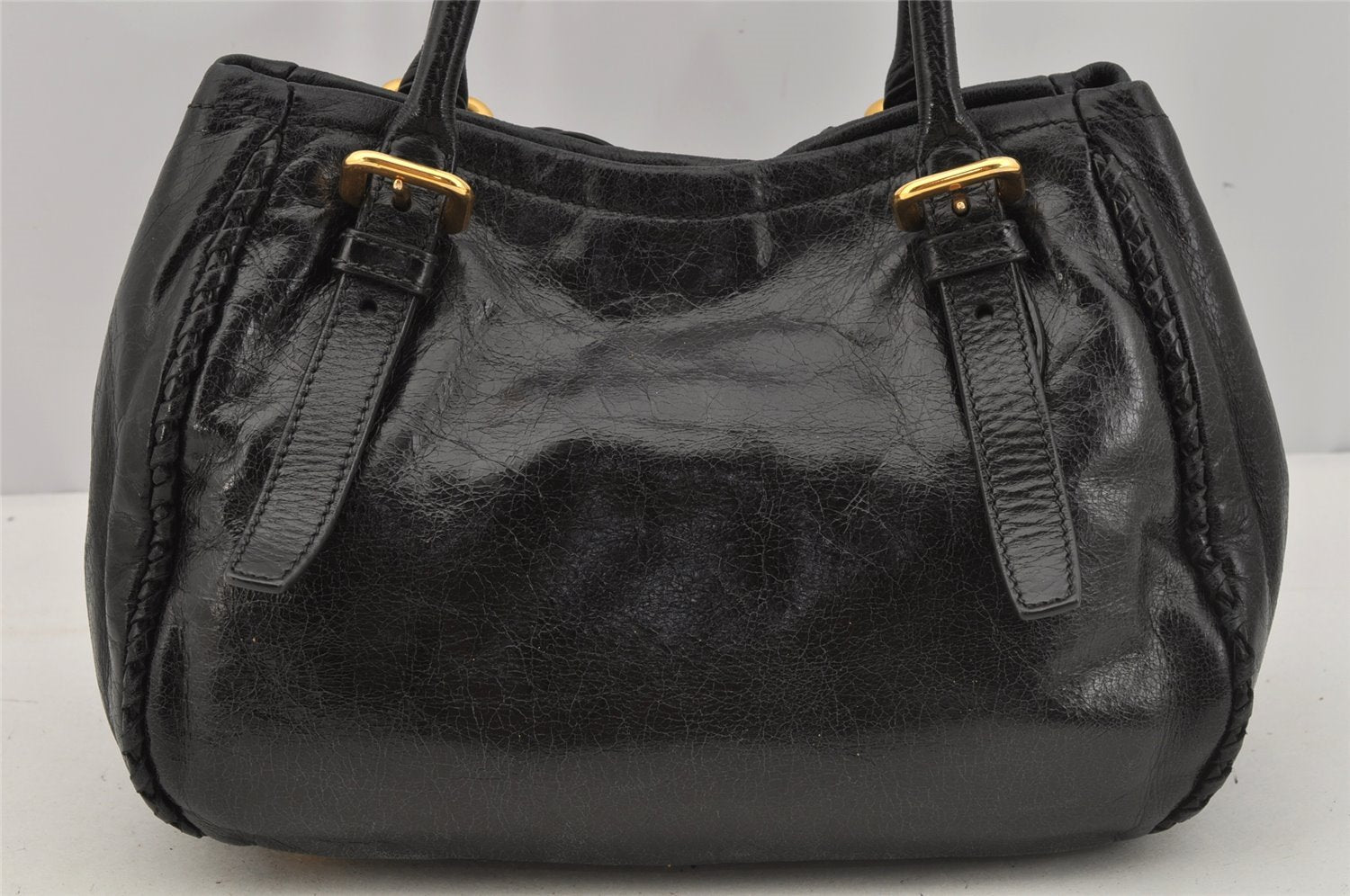 Authentic PRADA Vintage Leather 2Way Hand Tote Bag Purse Black Junk 0211J