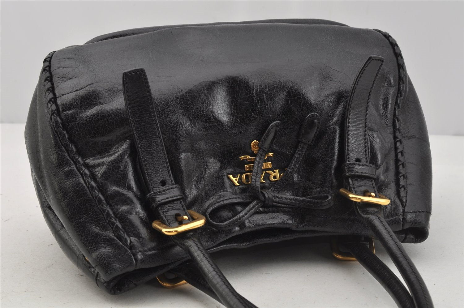Authentic PRADA Vintage Leather 2Way Hand Tote Bag Purse Black Junk 0211J