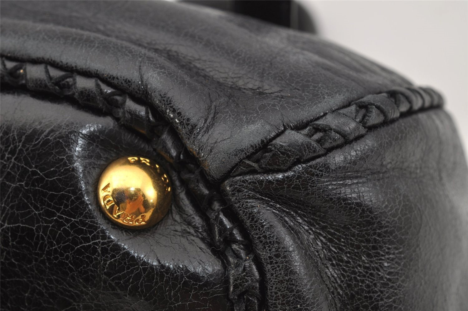 Authentic PRADA Vintage Leather 2Way Hand Tote Bag Purse Black Junk 0211J