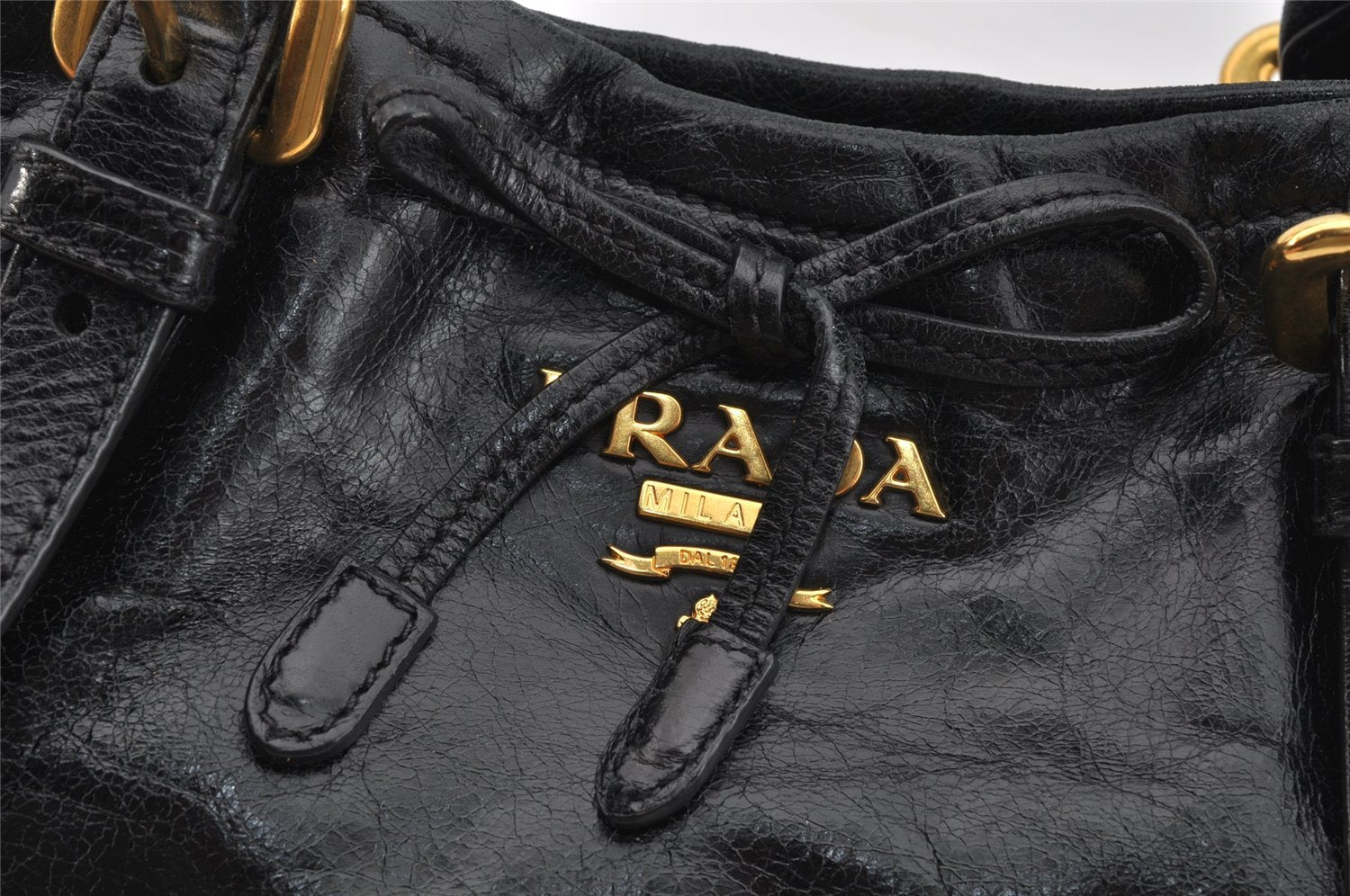 Authentic PRADA Vintage Leather 2Way Hand Tote Bag Purse Black Junk 0211J