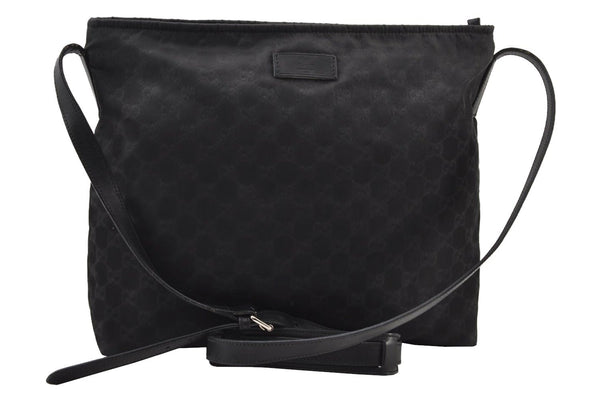 Authentic GUCCI Shoulder Cross Body Bag GG Nylon Leather 308840 Black 0212J