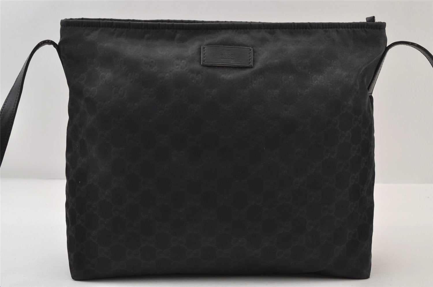 Authentic GUCCI Shoulder Cross Body Bag GG Nylon Leather 308840 Black 0212J