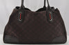 Authentic GUCCI Web Sherry Line Tote Bag GG Nylon Leather 293592 Brown 0213J