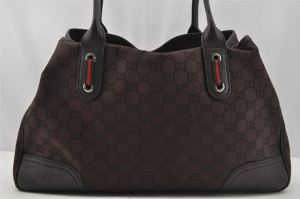 Authentic GUCCI Web Sherry Line Tote Bag GG Nylon Leather 293592 Brown 0213J