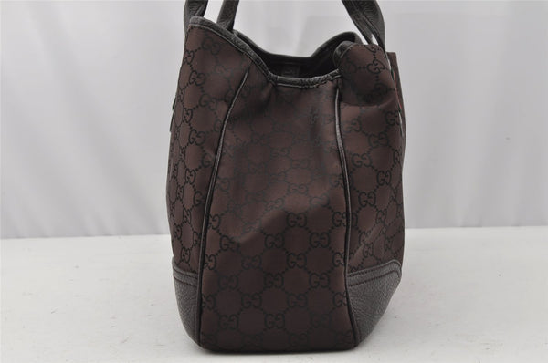 Authentic GUCCI Web Sherry Line Tote Bag GG Nylon Leather 293592 Brown 0213J