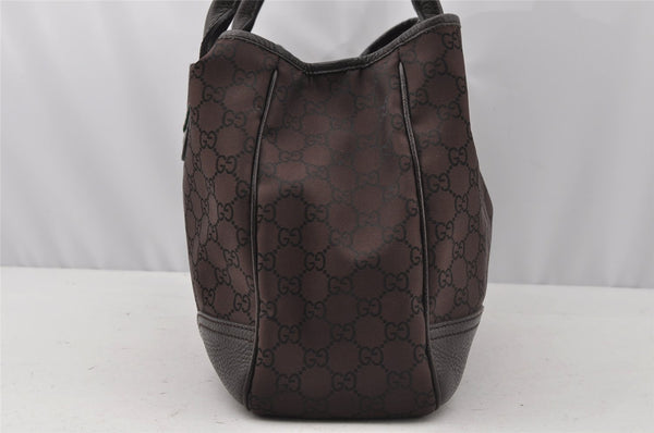 Authentic GUCCI Web Sherry Line Tote Bag GG Nylon Leather 293592 Brown 0213J