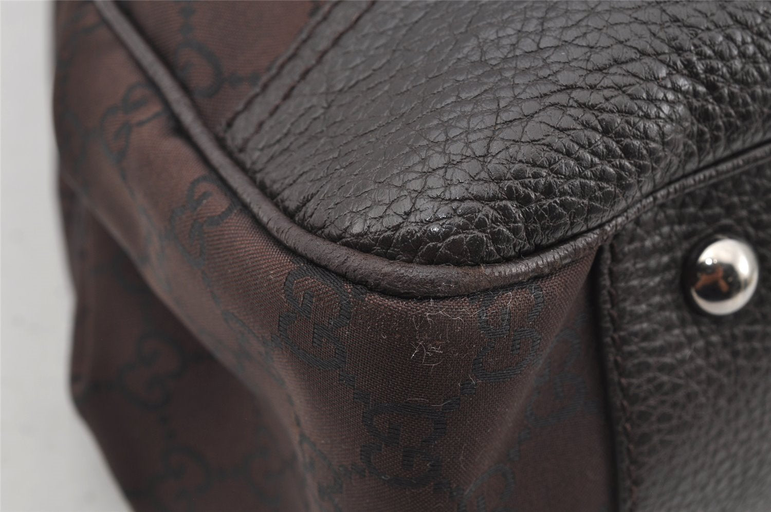Authentic GUCCI Web Sherry Line Tote Bag GG Nylon Leather 293592 Brown 0213J
