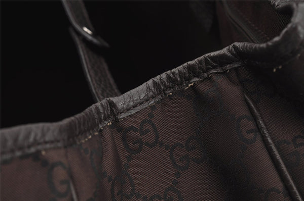 Authentic GUCCI Web Sherry Line Tote Bag GG Nylon Leather 293592 Brown 0213J