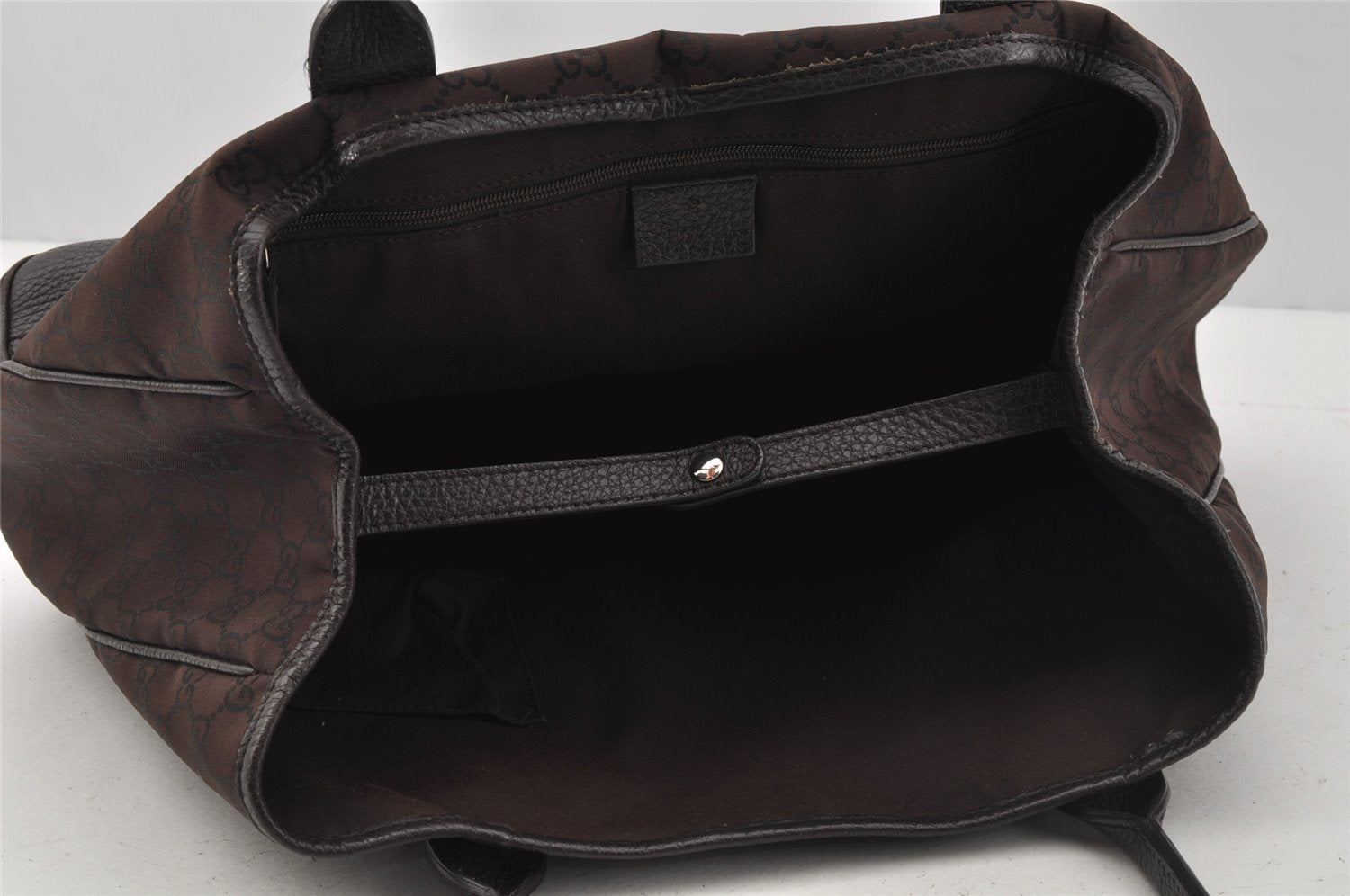 Authentic GUCCI Web Sherry Line Tote Bag GG Nylon Leather 293592 Brown 0213J