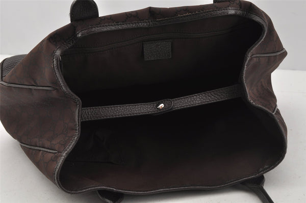 Authentic GUCCI Web Sherry Line Tote Bag GG Nylon Leather 293592 Brown 0213J