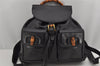 Authentic GUCCI Vintage Bamboo Drawstring Backpack Leather Black 0213K