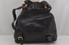 Authentic GUCCI Vintage Bamboo Drawstring Backpack Leather Black 0213K