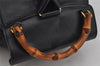 Authentic GUCCI Vintage Bamboo Drawstring Backpack Leather Black 0213K