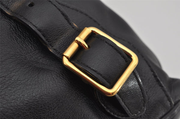 Authentic GUCCI Vintage Bamboo Drawstring Backpack Leather Black 0213K