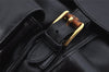 Authentic GUCCI Vintage Bamboo Drawstring Backpack Leather Black 0213K