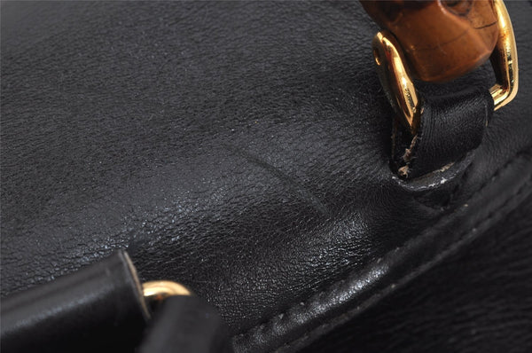 Authentic GUCCI Vintage Bamboo Drawstring Backpack Leather Black 0213K