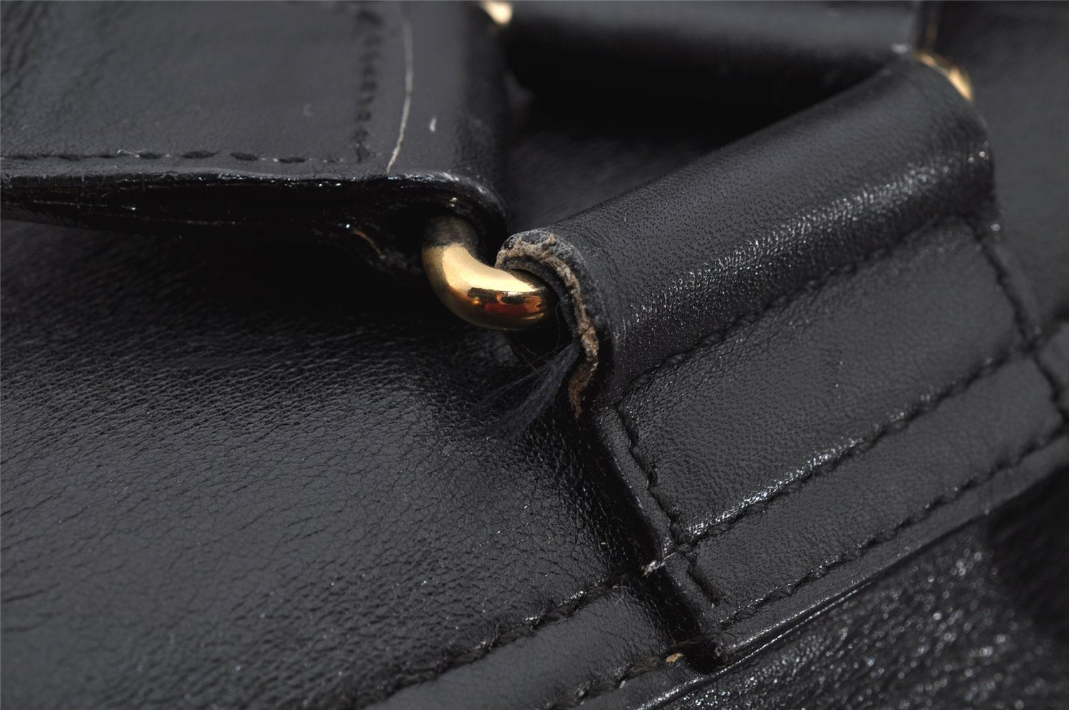 Authentic GUCCI Vintage Bamboo Drawstring Backpack Leather Black 0213K