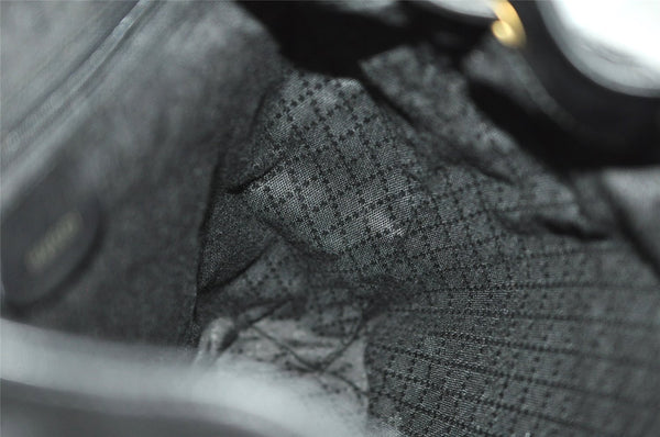 Authentic GUCCI Vintage Bamboo Drawstring Backpack Leather Black 0213K