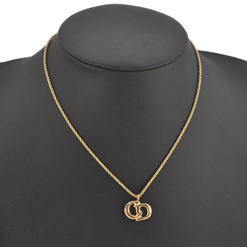 Authentic Christian Dior Gold Tone Chain Pendant Necklace CD 0214K