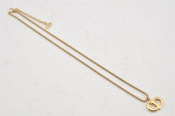 Authentic Christian Dior Gold Tone Chain Pendant Necklace CD 0214K