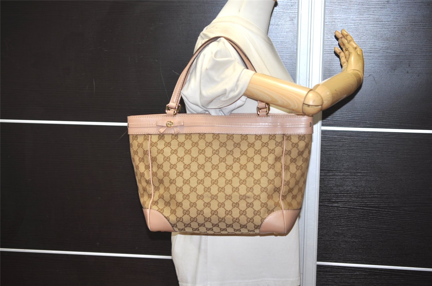 Authentic GUCCI Mayfair Hand Tote Bag GG Canvas Leather 257061 Brown 0216K