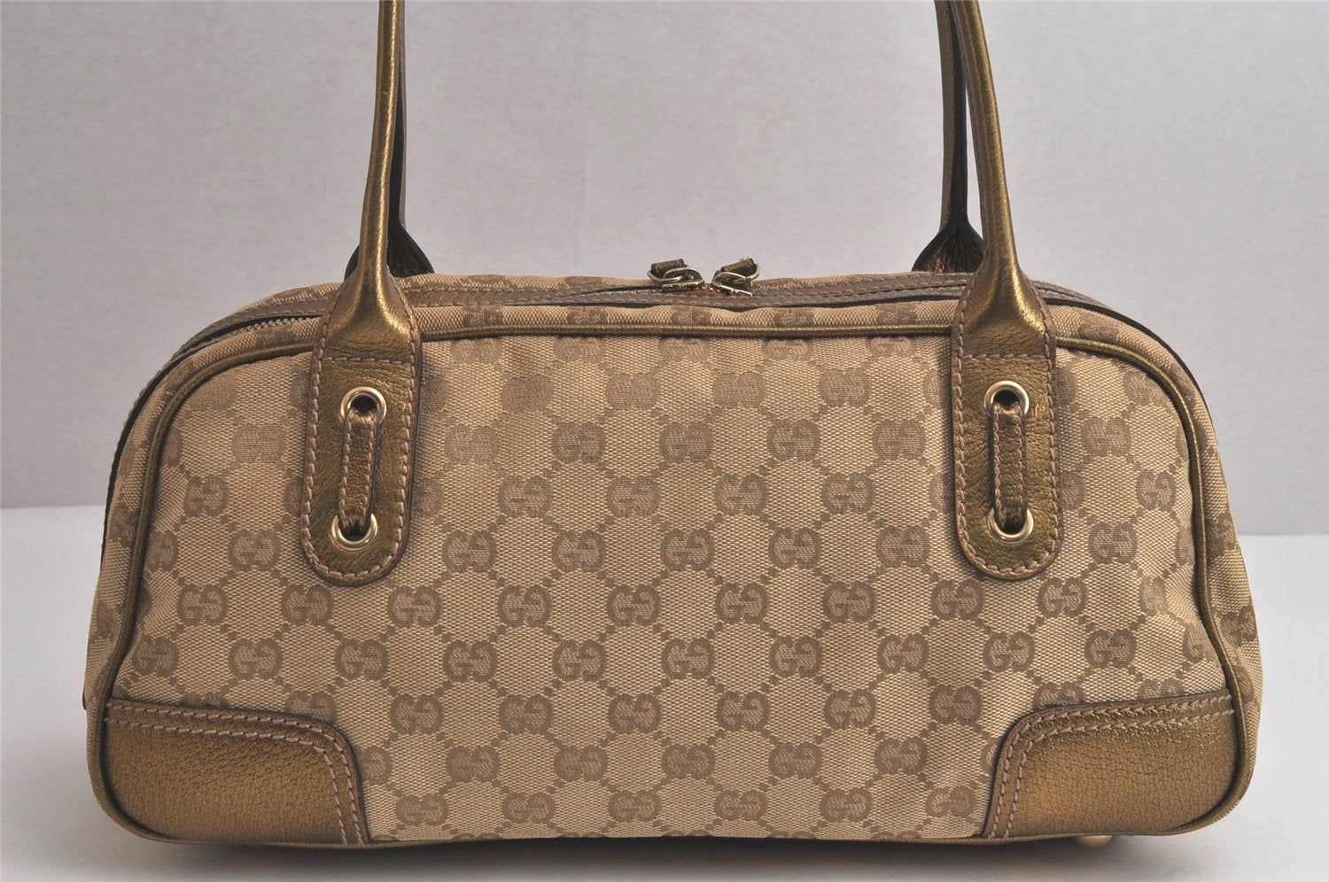 Authentic GUCCI Princy Ribbon GG Canvas Leather Hand Bag 161720 Beige 0217K
