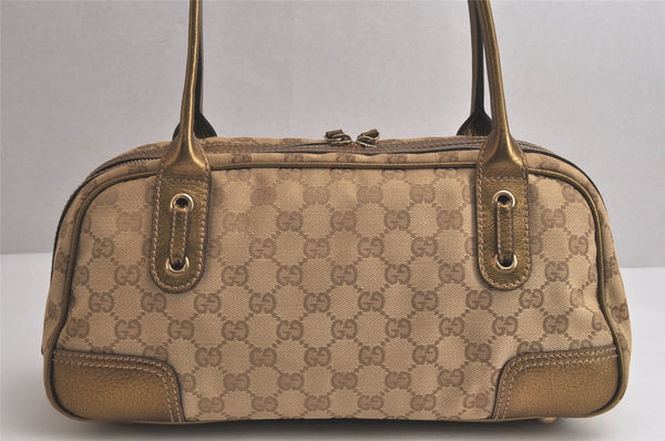 Authentic GUCCI Princy Ribbon GG Canvas Leather Hand Bag 161720 Beige 0217K