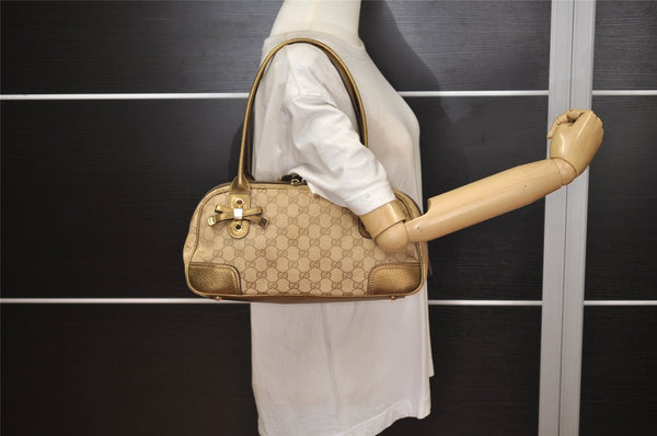 Authentic GUCCI Princy Ribbon GG Canvas Leather Hand Bag 161720 Beige 0217K