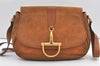 Authentic GUCCI Horsebit Shoulder Cross Body Bag Suede Leather Brown 0218K