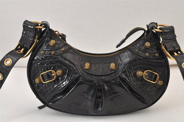 Authentic BALENCIAGA Le Cagole Xs Shoulder Cross Bag Leather 671809 Black 0218M