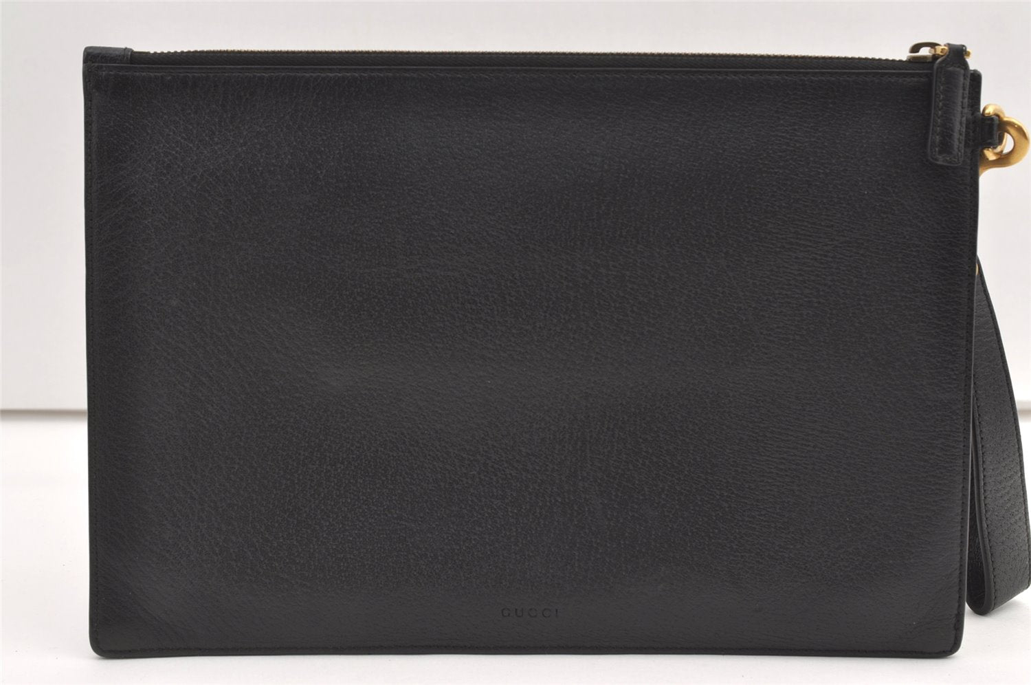 Authentic GUCCI GG Marmont Double G Clutch Hand Bag Leather 475317 Black 0219K
