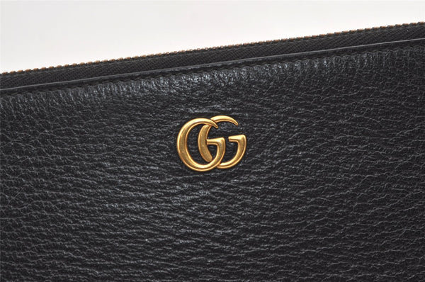 Authentic GUCCI GG Marmont Double G Clutch Hand Bag Leather 475317 Black 0219K