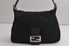 Authentic FENDI Mamma Baguette Shoulder Hand Bag Jersey Leather Black Junk 0220K